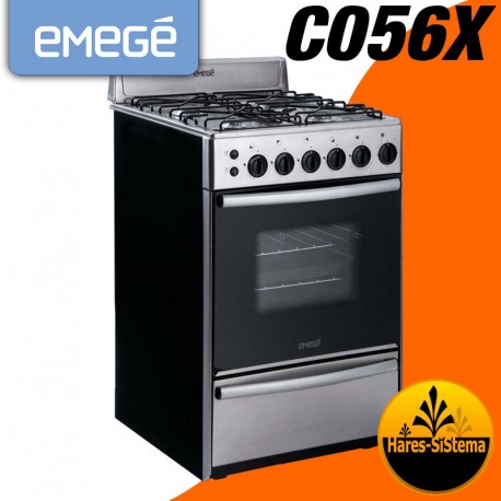 Cocina Emege C056X Ac. Inoxidable 4 Hor. Parrilla