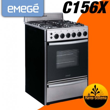 Cocina Emege C156X Ac. Inoxidable 4 Hor. Parrilla