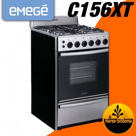 Cocina Emege C156XT Ac. Inoxidable 4 Hor. Parrilla